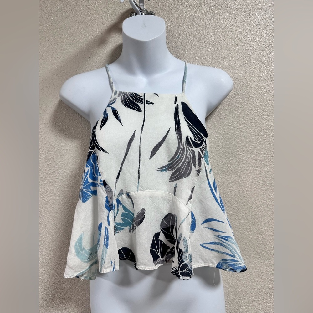 Free People Womens Floral Short Cropped Tank Top Boho Summer Beach Sz 2